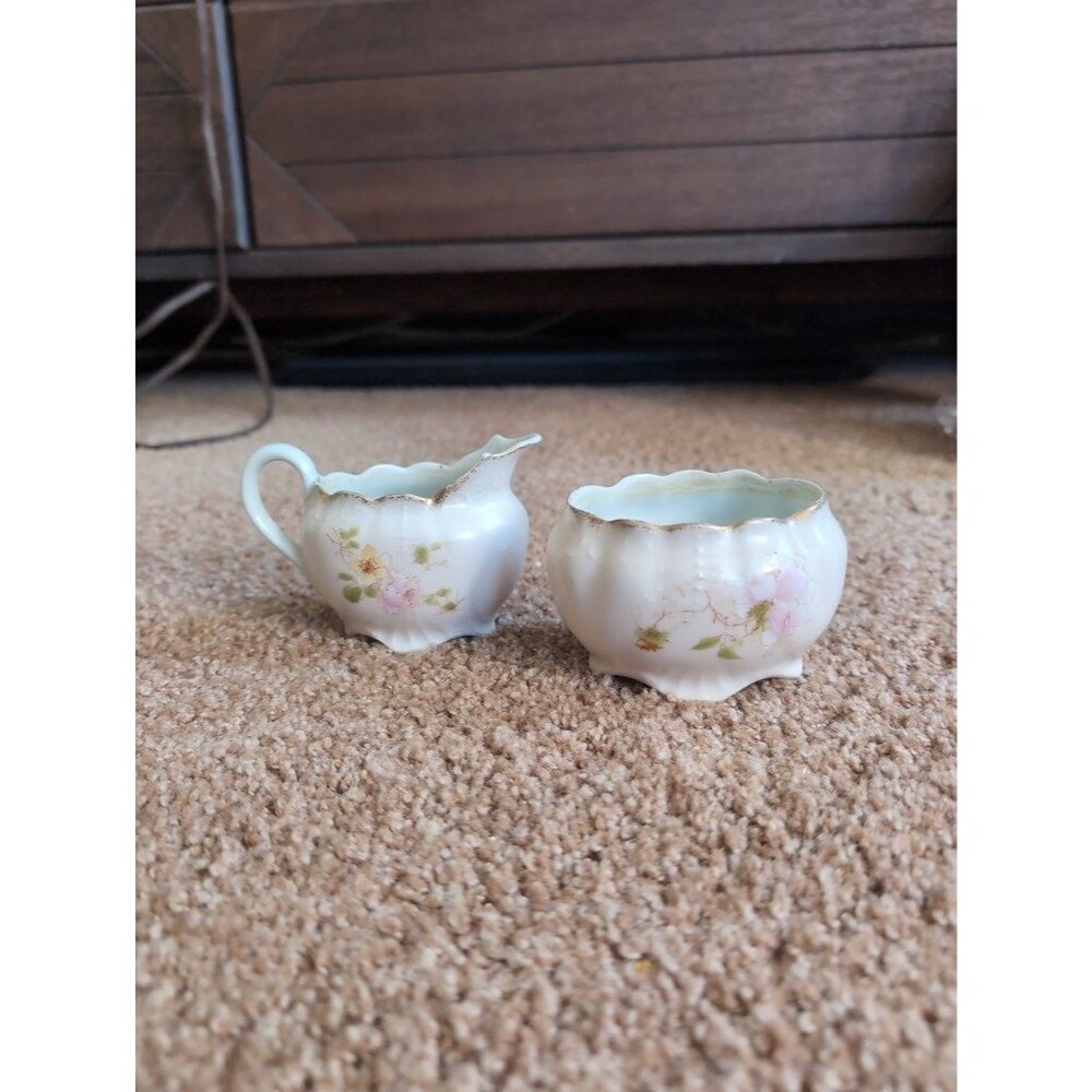 Vintage Porcelain Creamer and Sugar Bowl Set with Floral Design